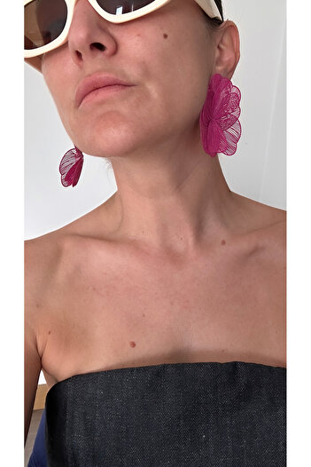 POSEİDONS JEWELLERY Poseidons Jewellery Pink Fan Large Flower Earrings - Zara Inspired