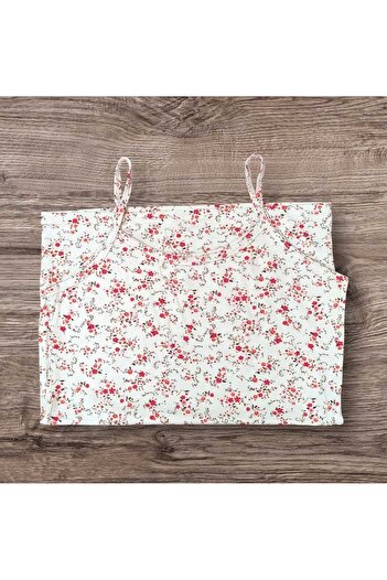 ESTA STORE Red and White Floral Patterned Tank Top with String Straps