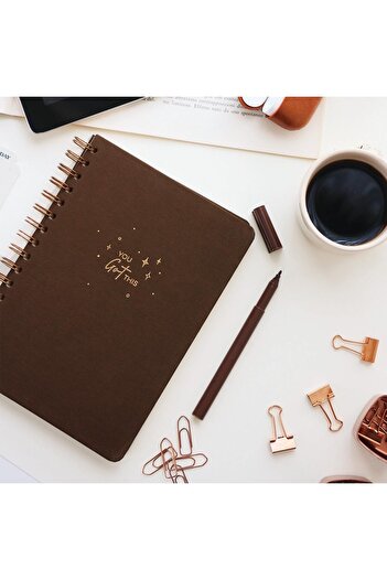 STOREMAX Snshop A5 Spiral Bound Hardcover Linen Checkered Undated Notebook Brown 467437