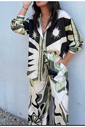 Butik Şenel Graphic Patterned Satin Trouser Shirt Set