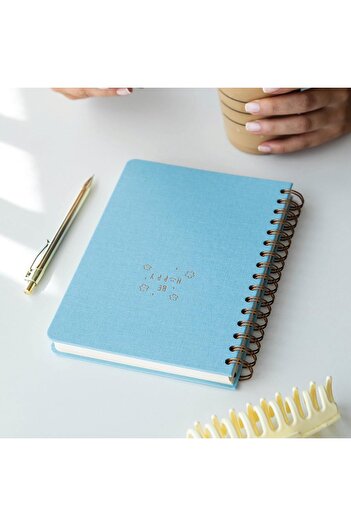 STOREMAX Snshop A5 Spiral Bound Hardcover Linen Checkered Undated Notebook Blue 467437