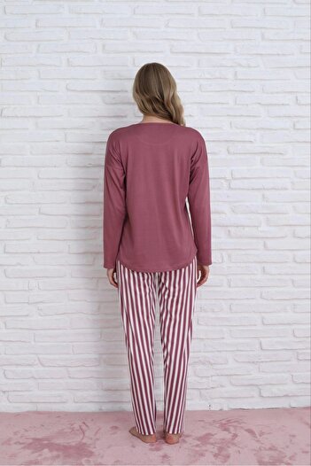 Pijamoni Women's Milan Fabric Crew Neck Pajama Set - Dusty Rose