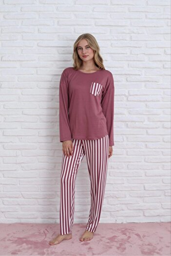 Pijamoni Women's Milan Fabric Crew Neck Pajama Set - Dusty Rose