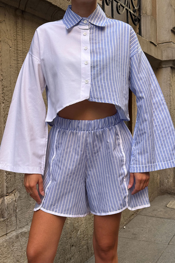 bacc White Striped Spanish Sleeve Sports Stylish Design Skirt Shorts Shirt Suit Bcpk-25Mmyg1348