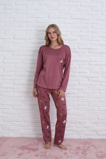 Pijamoni Women's Milan Fabric Crew Neck Pajama Set - K. Pink