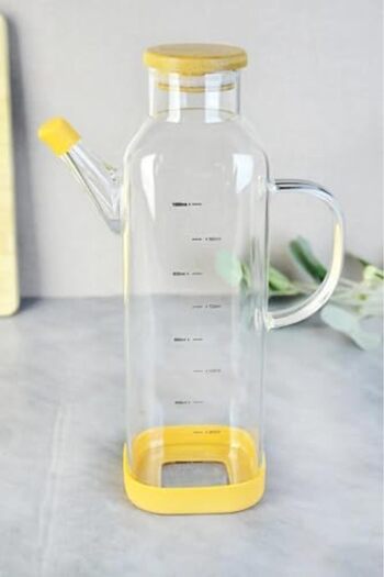 STOREMAX Polysight 1000 ml Borosilicate Glass Square Oil Pot with Bamboo Lid Trendzap 467437