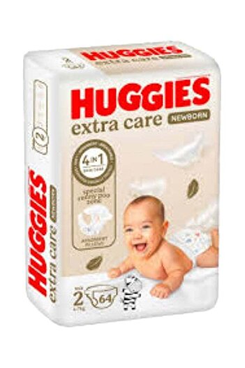 Huggies Extra Care Baby Diapers, Size 2, 4-7 Kg, Jumbo Pack, 64 Diapers
