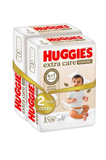 Huggies Extra Care, Size 3, 6-10 kg, Twin Jumbo Pack, 152 Diapers