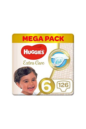 Huggies Extra Care Baby Diapers, Size 6, 15+ Kg, 126 Count (42 x 3) - Mega Pack