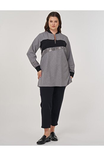 Kayra Sequin Embroidered Tunic Gray