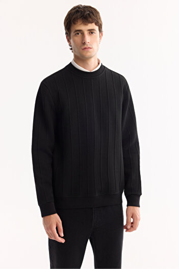 Avva Men's Regular Fit Black Crew Neck Jacquard Sweatshirt A52Y1218