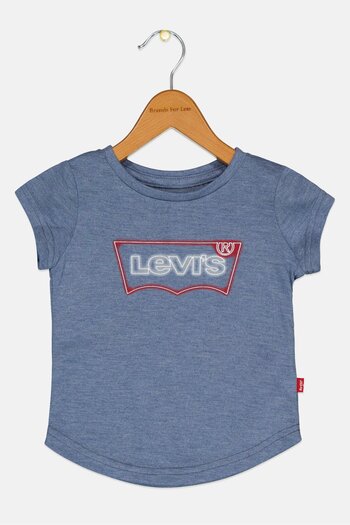 Levi's Toddlers Girl Round Neck Short Sleeve Brand Logo Top, Slate Blue