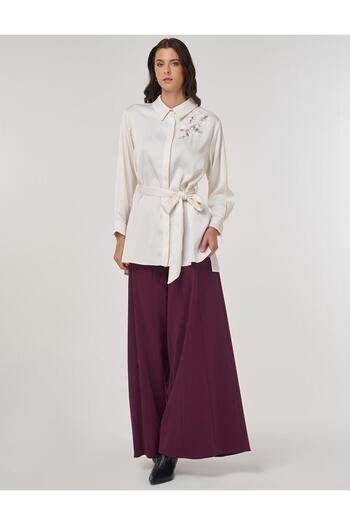 Kayra Sequin Embroidered Satin Tunic Ecru