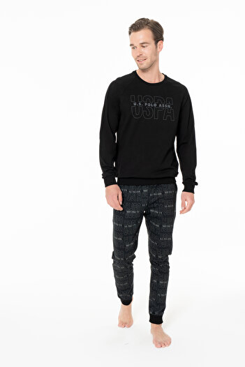 U.S. Polo Assn. Men's Comfortable Basic Printed Black Home Wear 100% Cotton - Black - Ilc2.18W96W8-Wsi