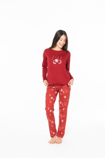 U.S. Polo Assn. Women's 100% Cotton Moon Pattern Pajama Set Straight Leg Claret Red - Claret Red - Sreia20G15Q5-Abor