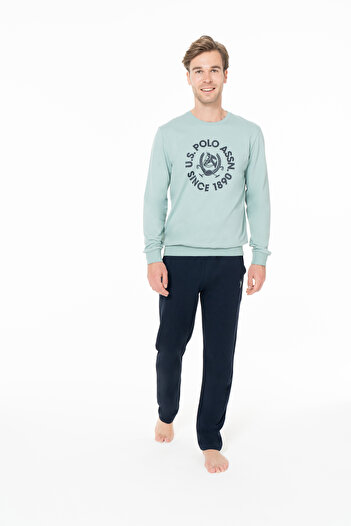 U.S. Polo Assn. Men's Licensed Printed Pocket Detail 100% Cotton Mint Pajama Set - Mint - Bynva18G94Q0-A-Mint