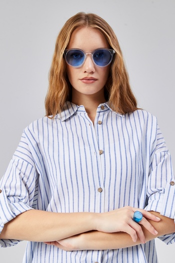 TF The Fancy For You Kadın Çizgili Uzun Kol Oversize Gömlek