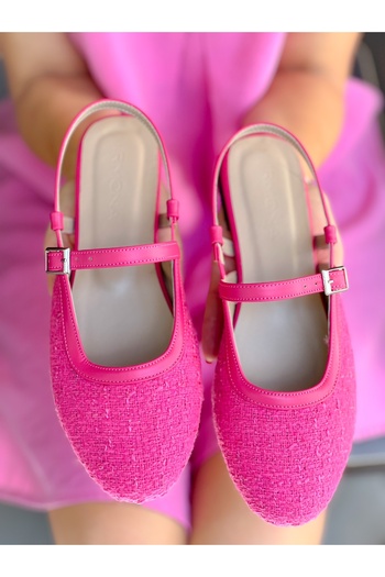 BERFONA Dozza Fuchia Tweed Fabric Tape Babet Shoes