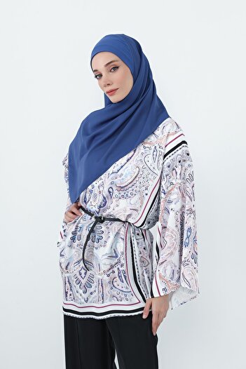Aisha's Design شال كريب مبطن بالقطن الممشط يغطي الرقبة، PS-55، نيلي