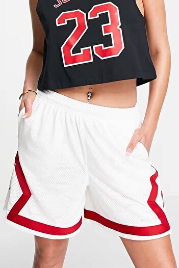 Nike Jordan Heritage Diamond Basketball Loose Fit Shorts White Red Kadın Bol Kesim Şort Beyaz Kırmız