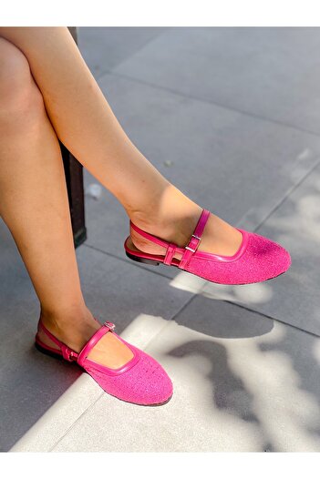 BERFONA Dozza Fuchia Tweed Fabric Tape Babet Shoes