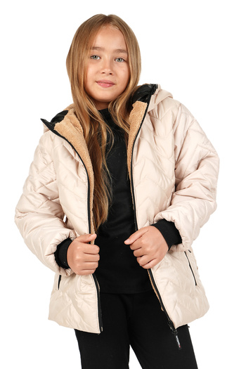 Merdia Girl's Water and Windproof Fur Lined Hooded Coat with Zigzag Pattern