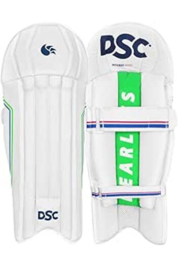 DSC Intense Shoc Wicket Keeping Legguard | Youth | White | Leather/PVC | Compact & Durable Fit