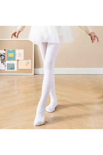 PEMBECİN Children's Pantyhose School Ballet Dance Socks Cotton Plain Patternless White 2 Pieces