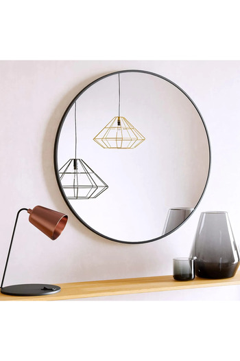 Elindor Oglindă rotundă ®, diametru 60 cm, ramă din aluminiu, stil modern, baie, hol, neagră