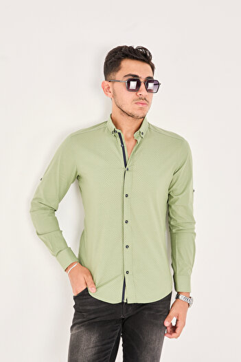 jack carisma Poplin Cotton Lycra Slim Fit Men's Shirt with Point Print