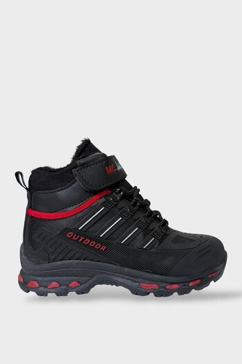 Liger Children's Fur-Lined Zippered Outdoor Boots Black - Red