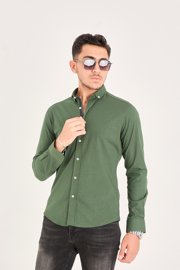 jack carisma Poplin Cotton Lycra Slim Fit Men's Shirt with Point Print