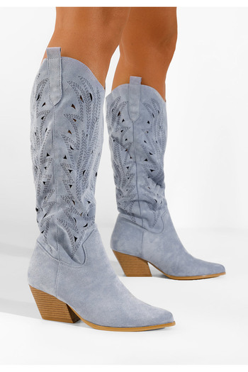 B T Shoes Svetlě modré dámské kozačky Indaia