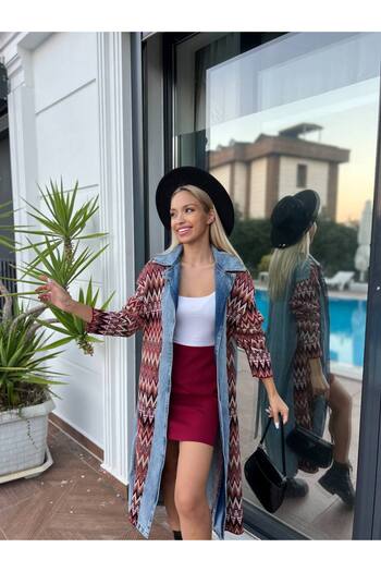For Angels Colorful Long Denim Knitwear Cardigan