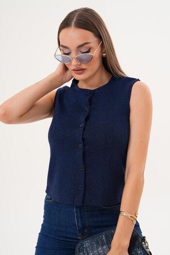 ŞİMAL Women's Glitter Detailed Button Closure Vest 255078 -