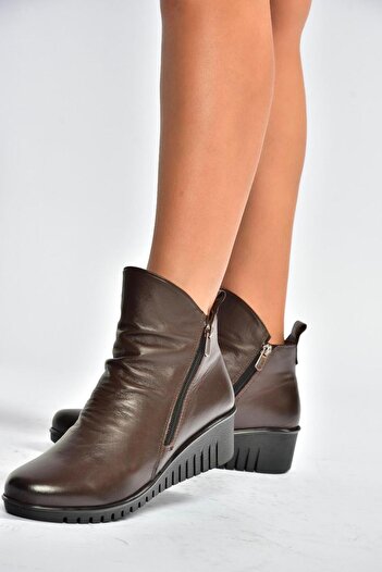 Fox Shoes V324200303 Kahverengi Hakiki Deri Dolgu Tabanlı Kadın Bot