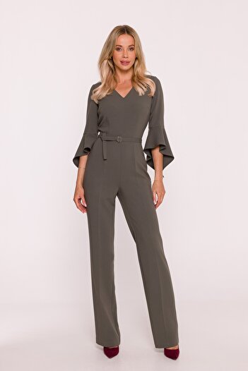 Stylove Jumpsuit with straight legs and decorative sleeves