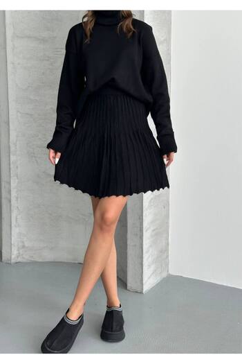 ZF BUTİK Women's Knitwear High Neck Sweater Skirt Set