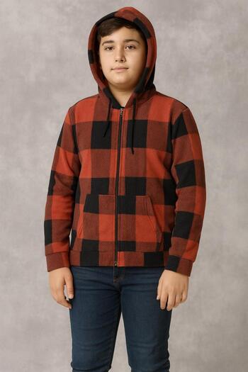 NEWKİDS Hooded Zippered Plaid Patterned Long Sleeve Boys Cardigan