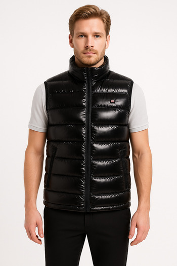 freemen Men's Black Shiny Fabric Inflatable Vest