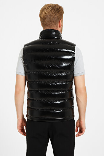 freemen Men's Black Shiny Fabric Inflatable Vest