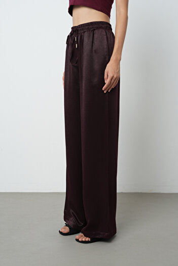 Orfeo Negro Women's Solid Color Lace-Up Detail Wide Leg Elastic Waist Trousers