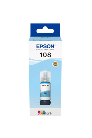 EPSON 108 EcoTank Light Cyan Ink Bottle, Up to 2100 Pages, 70ml, Cyan