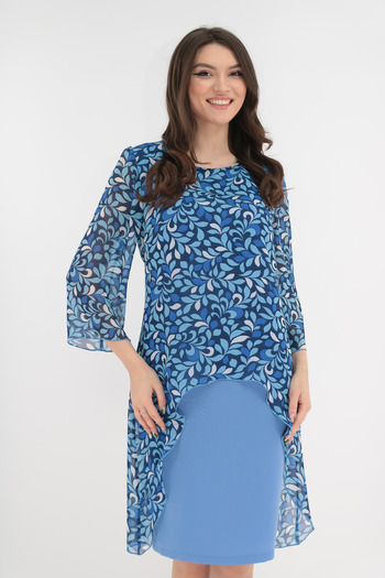 Vanessa Line RO Rochie eleganta albastra cu imprimeu floral si aspect suprapus