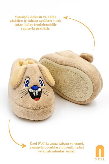 Nstil Daily Girl Boy's Slippers Rabbit Figured Patterned Sole Soft Flexible Nursery Shoes Home Boots 361