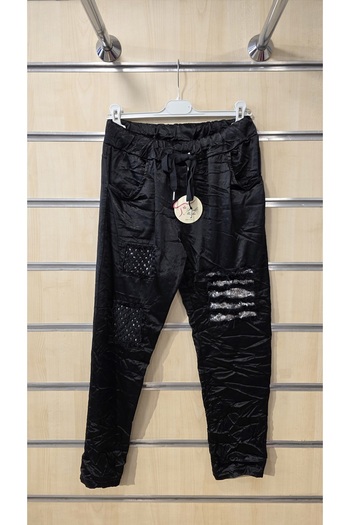 Park Moda Italian Shiny Pants with Mesh and Sequin Detailing