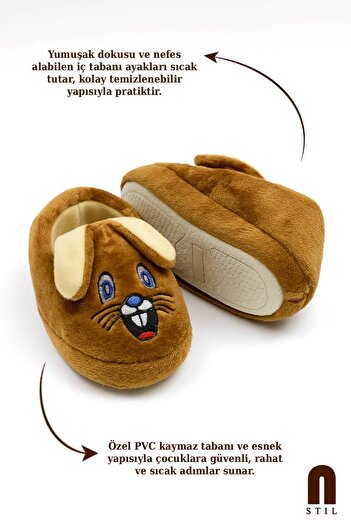 Nstil Daily Girl Boy's Slippers Rabbit Figured Patterned Sole Soft Flexible Nursery Shoes Home Boots 361