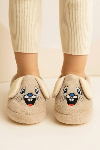 Nstil Daily Girl Boy's Slippers Rabbit Figured Patterned Sole Soft Flexible Nursery Shoes Home Boots 361