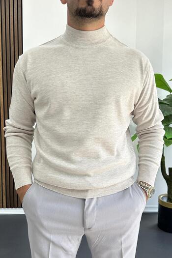Edwox Men's Half Fisherman Regular Fit Sweater Cream Edw409