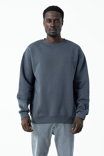 JB John Borners Men's Crew Neck Jb Embroidered 3-Thread Sweatshirt Anthracite - 5405